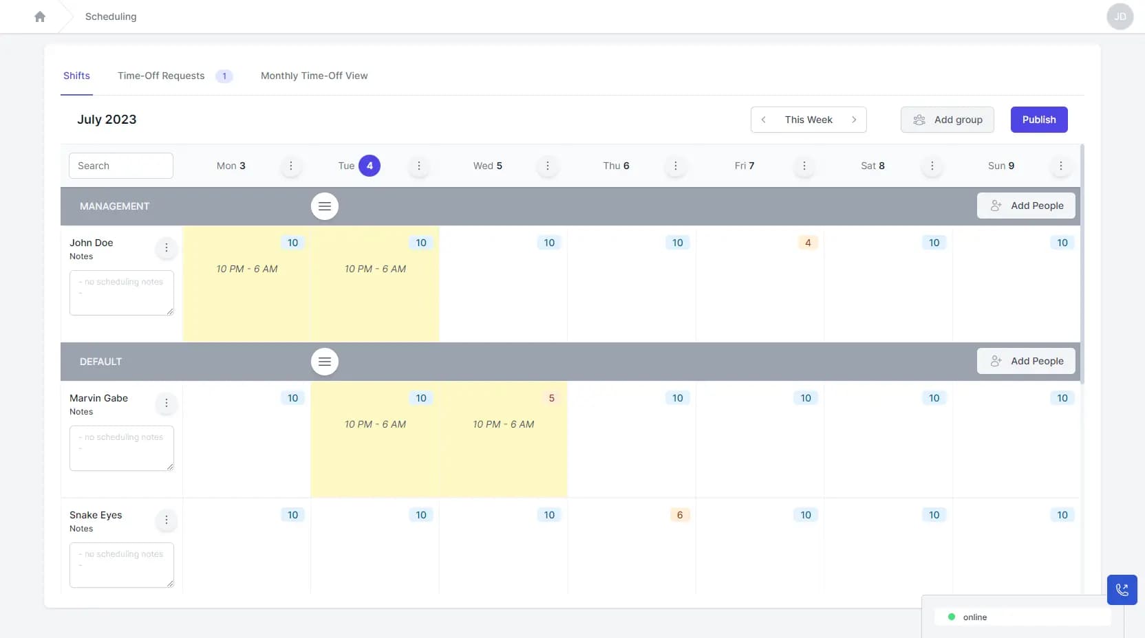 UpCentral Employee Scheduling UI