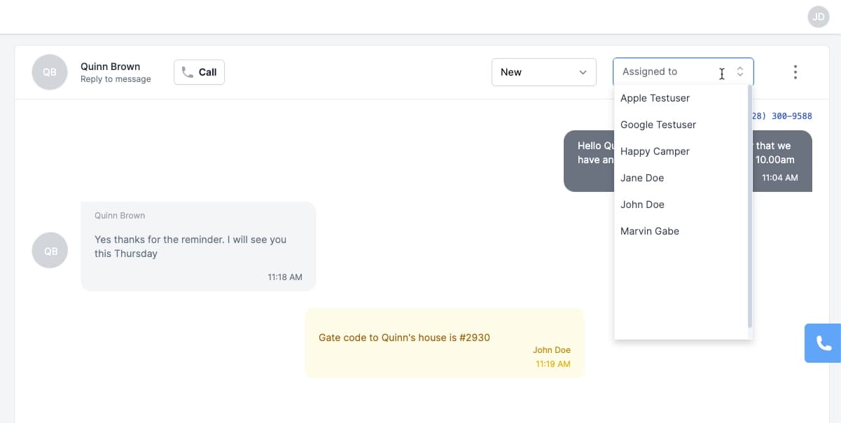 Assign text conversations to teammates