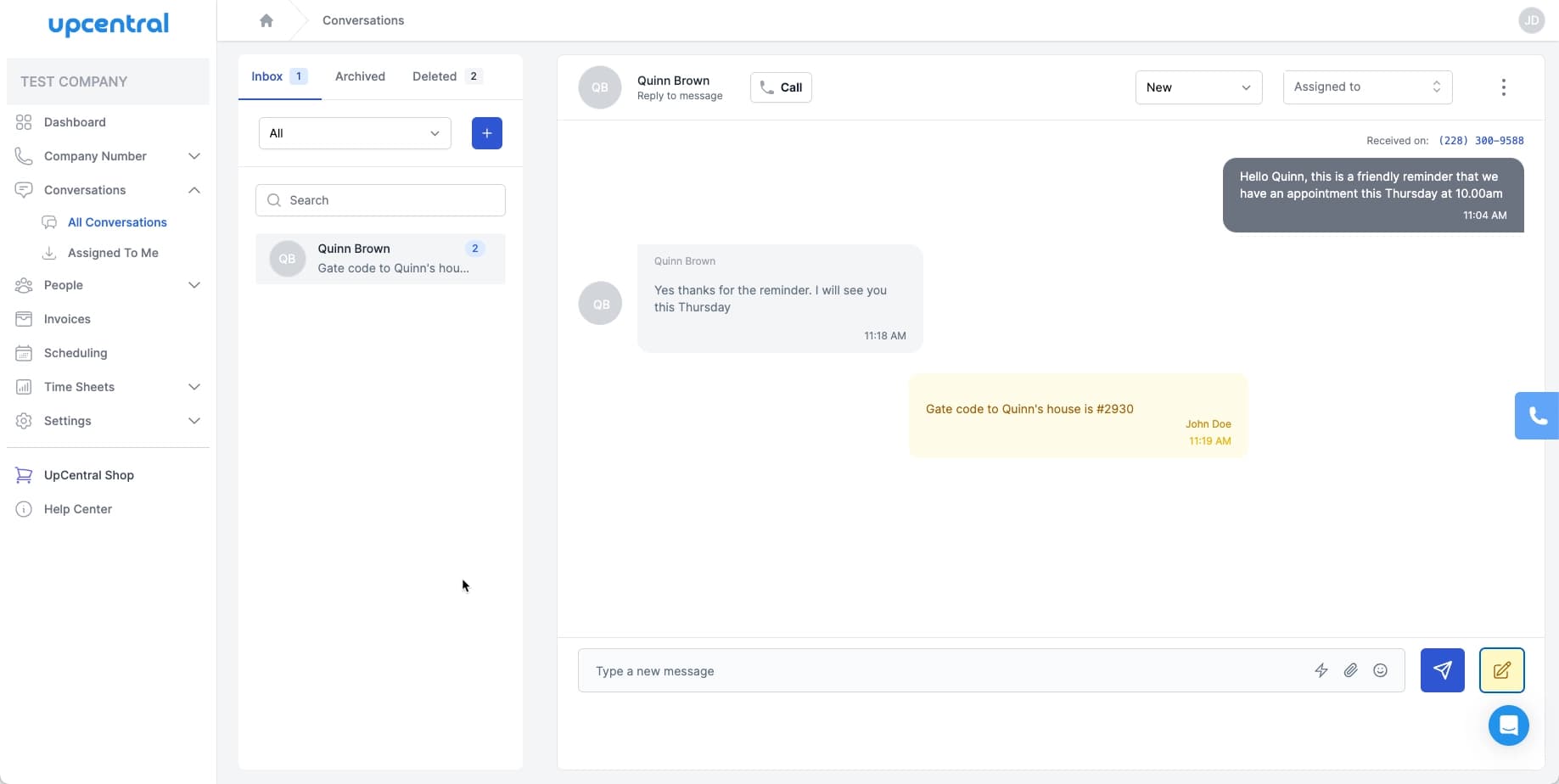 UpCentral Business Text Messaging UI